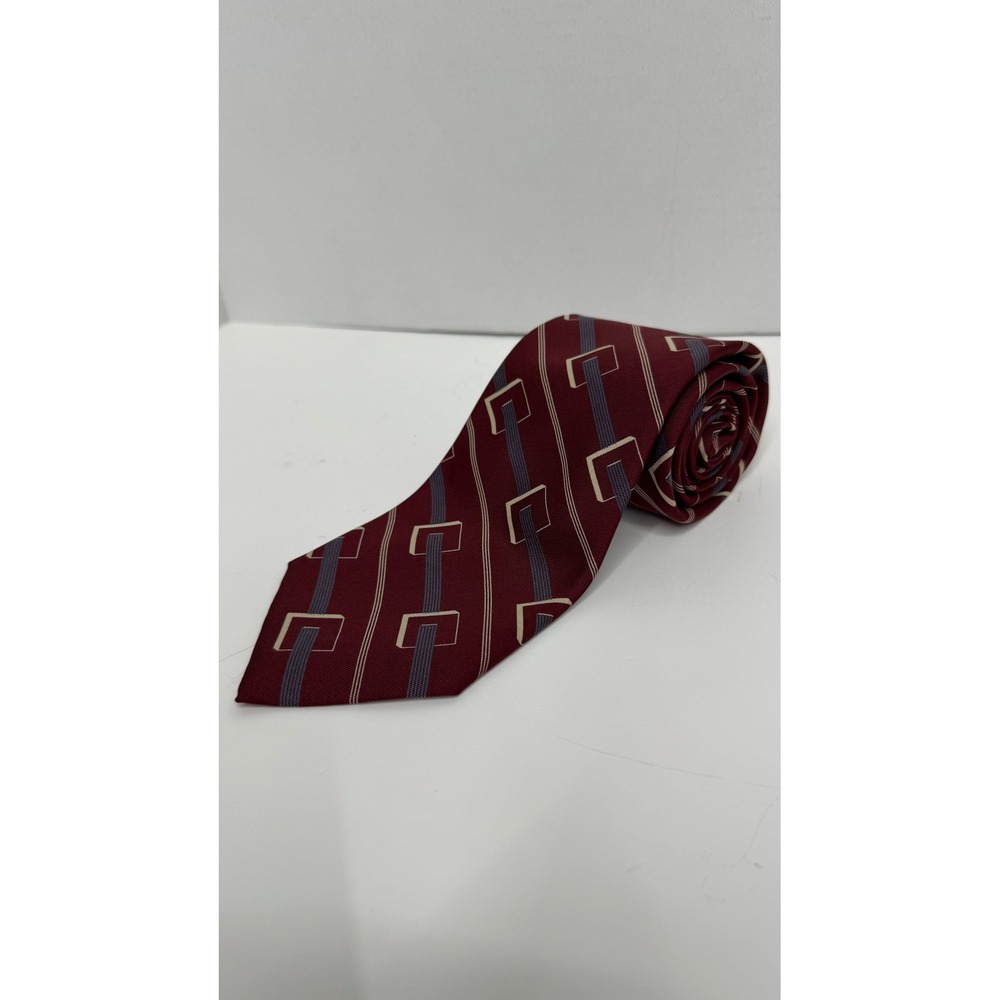 Polo Ralph Lauren Mark Shale Silk Tie Burgundy Geometric Made in USA Vintage